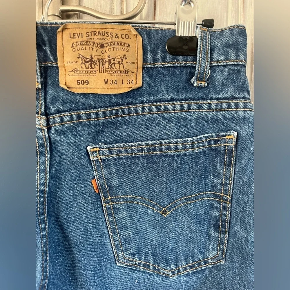 VINTAGE ORANGE TAB 509 LEVIS men's denim jeans 34'' 34'' made in USA zip fly